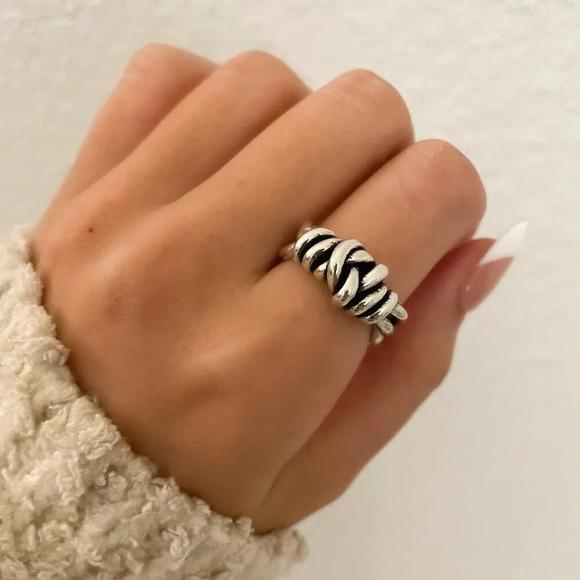 925 Sterling Silver Knot Ring Stackable Ring Chunky Ring Band Twist Ring - Picture 1 of 10